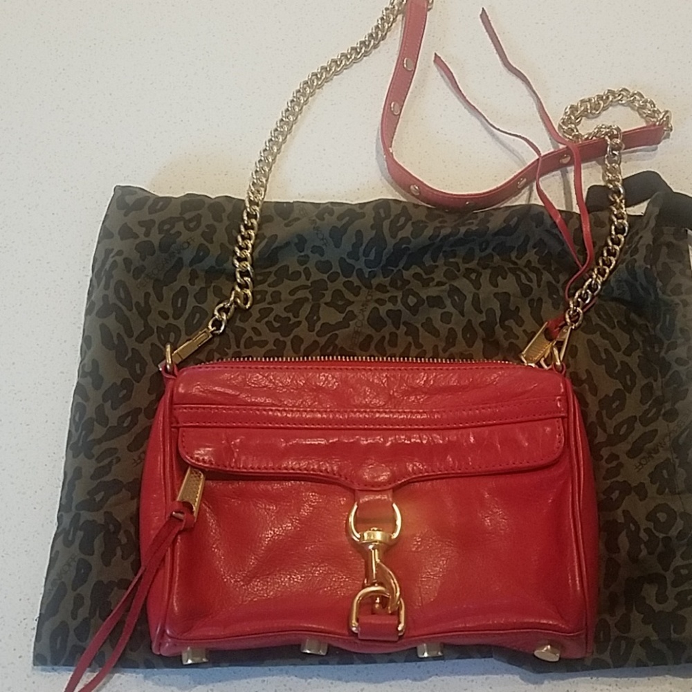 Red leather crossbody, mini-Mac
